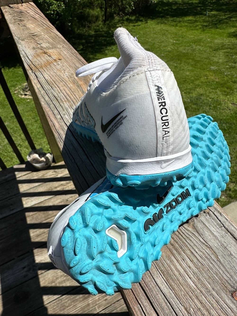 Nike Air Zoom Mercurial White & Teal Turf Soccer Shoes Youth Sz 6.5 - Picture 5 of 7
